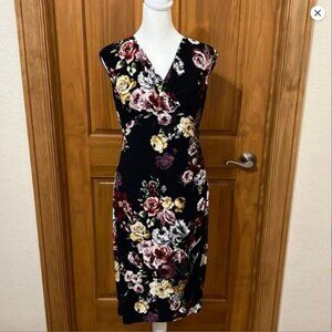 Ralph Lauren Floral Black Cap Sleeve Side Ruched Dress Size 8